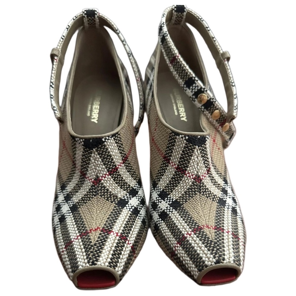 Burberry Women's Plaid Peep-Toe Heels - Tan, Black, White